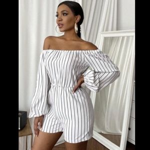 Vertical Striped Bardot Romper
